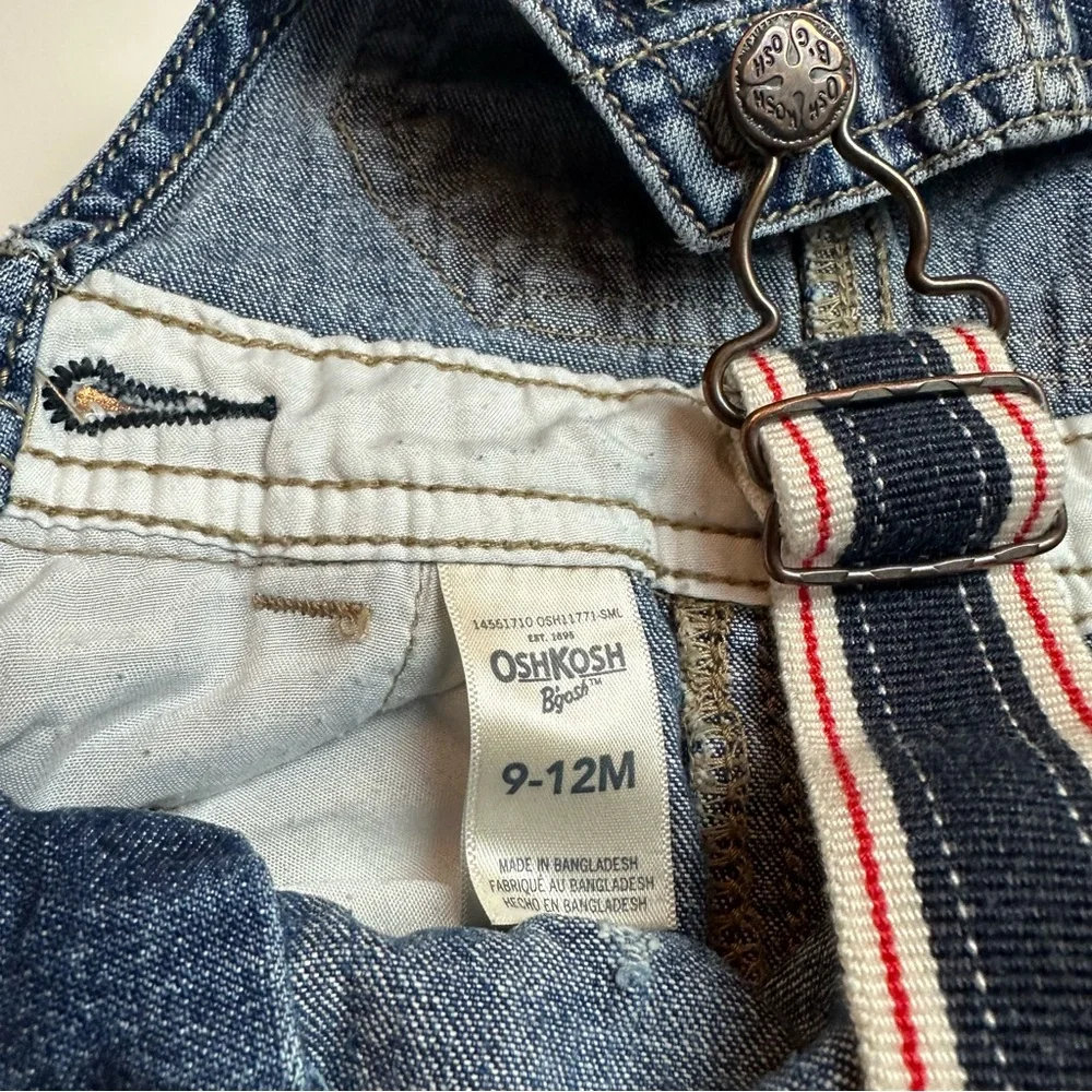 OshKosh B’gosh Denim Overalls | Striped Straps | 9–12M | Y2K Americana